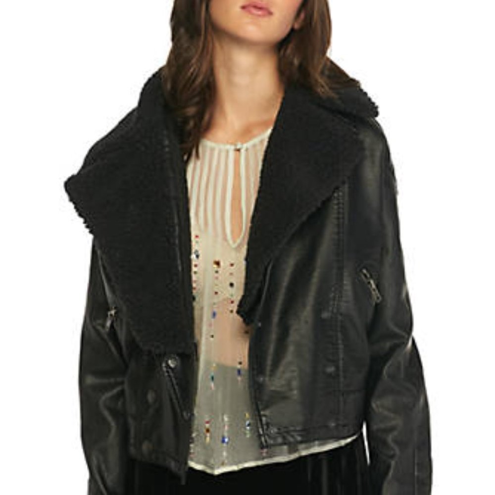 🆕 Free People Halen Vegan Leather Moto Jacket - Picture 5 of 10